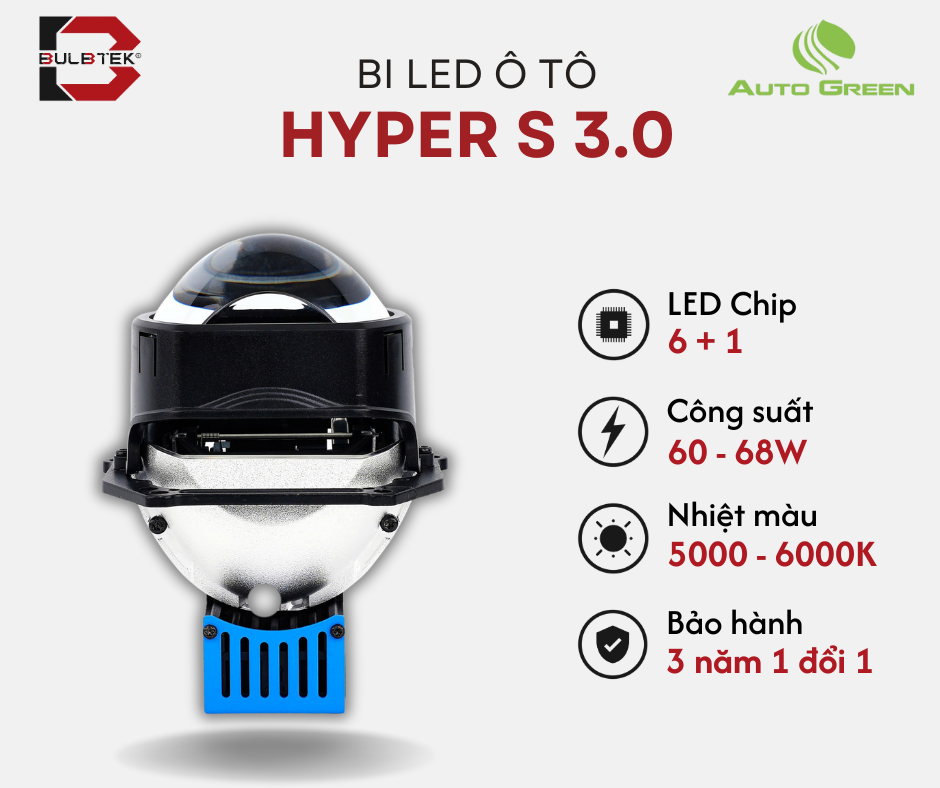 BI LED Ô TÔ HYPER S 3.0 SQUARE BULBTEK